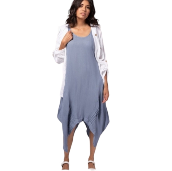 Bella Amore Women's Dress Taupe Italian Linen Assymetric One-Size - Picture 3 of 8